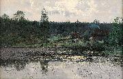 Alfred Thorne Insjolandskap med gard Sweden oil painting artist